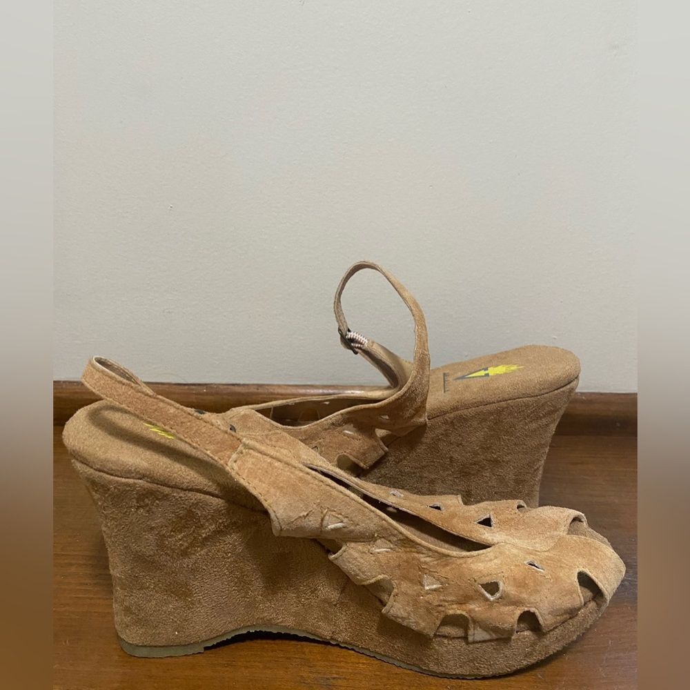 Volatile Suede Tan Wedge Sandals